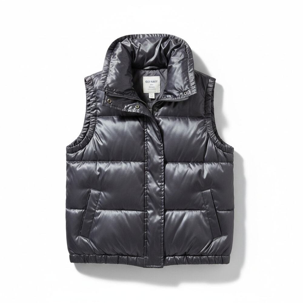 VTG OLD NAVY Womens Full Zip Puffer Quilted Vest Shiny Gray Size Small Gorpcore